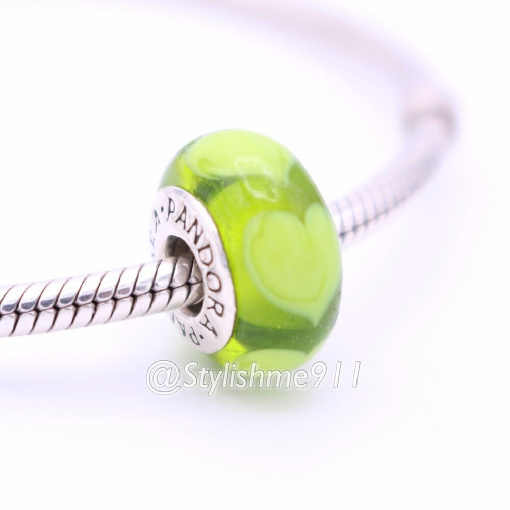 Authentic Pandora Lime Green Hearts Murano Charm